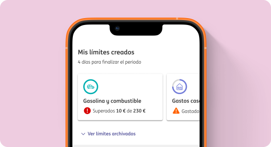 Ilustración de una pantalla de móvil con la app de ING con el texto mis límites creados