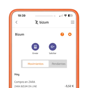 Pantalla de bizum en app ING