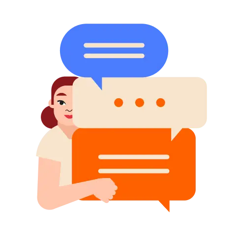 Ilustración de mujer con cajas de texto