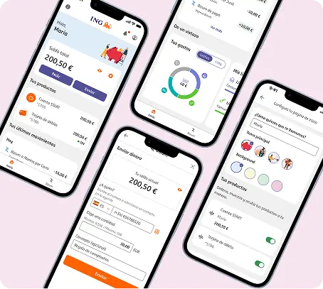 Pantallas de móviles con la app de ING