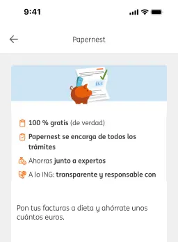 Mockup app ING con la vista de papernest
